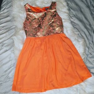Jolt Coral Gold Babydoll Dress